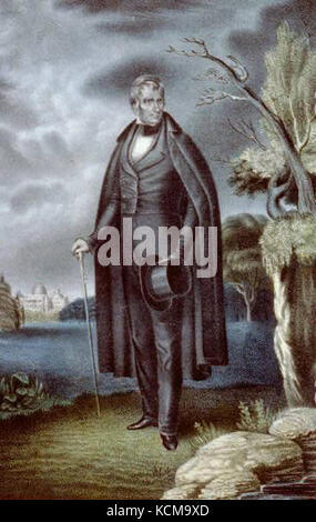 Un ritratto di William Henry Harrison, il nono presidente degli Stati Uniti, creato dall'artista Currier. Cattura la sua somiglianza durante la sua carriera politica. Foto Stock