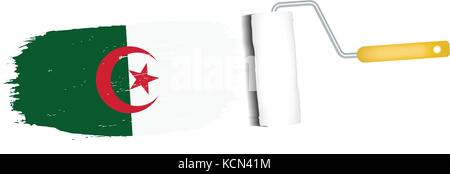 Tratto di pennello con l'Algeria bandiera nazionale isolato su uno sfondo bianco. illustrazione vettoriale. Illustrazione Vettoriale