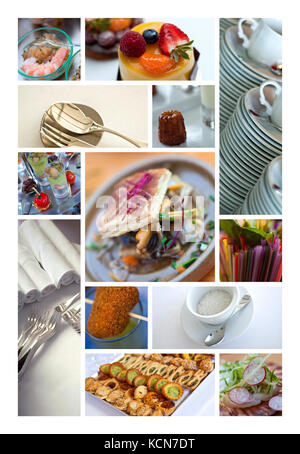 Piatti e posate su un ristorante collage Foto Stock