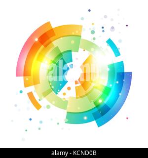 Techno geometrica del cerchio di vettore moderno e futuristico sfondo astratto e colorato elemento arrotondato su sfondo bianco Illustrazione Vettoriale