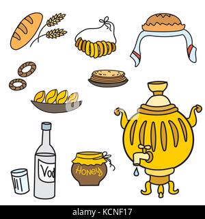 Samovar russo e cibo tradizionale Illustrazione Vettoriale