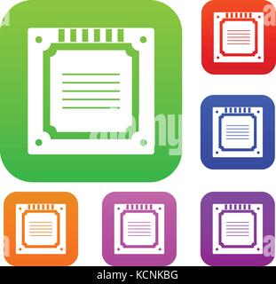 Moderne CPU multicore set color collection Illustrazione Vettoriale