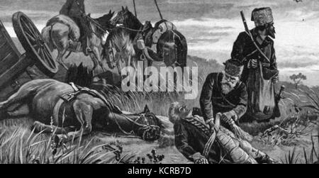 Questo dipinto drammatico di Ewald von Kleist raffigura i cosacchi in una scena storica, illustrando la brutalità delle loro azioni durante un conflitto e il suo impatto sull'ambiente circostante. Foto Stock