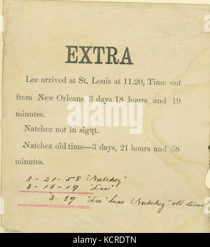 Annuncio dell'arrivo del piroscafo Lee a San Louis alla fine della famosa gara da New Orleans con il Battello a Vapore Natchez, 4 Luglio 1870 Foto Stock