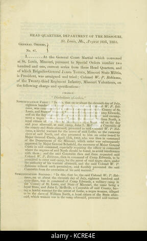 Gli ordini di carattere generale, n. 87, capo quarti, Dipartimento del Missouri, St. Louis, Mo., 26 agosto 1863 Foto Stock