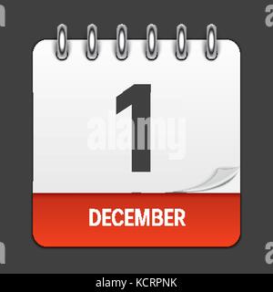 Il 1 dicembre il calendario daily icona. illustrazione vettoriale emblema. elemento di design per la decorazione dei documenti di office e applicazioni. Il logo del giorno, data, mese e vacanza. GIORNATA MONDIALE DELL AIDS Illustrazione Vettoriale
