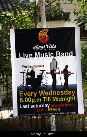 Bentota Sri Lanka Amal Villa Ristorante e Bar segno per una live band musicale Foto Stock