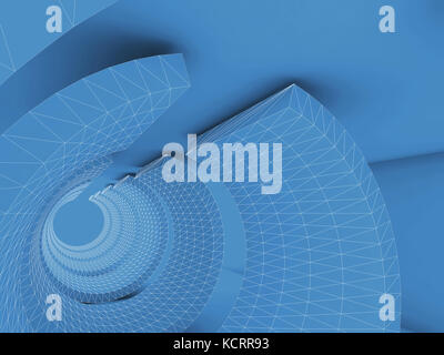 Tunnel blu con filo bianco-telaio struttura linee scure astratta sfondo digitale, 3D Rendering immagine Foto Stock