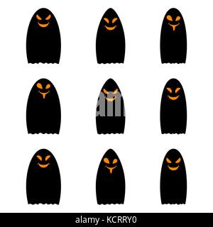 Semplice black ghost, halloween ghost, set di vettore fantasmi halloween, vacanze elementi di decorazione Illustrazione Vettoriale