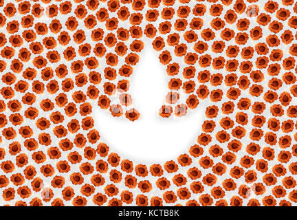 Foto di stock di diwali bigliettino mostra vista dall'alto di molti diyas illuminato o lampade a olio o panti formando la forma di diya con felice Diwali testo Foto Stock