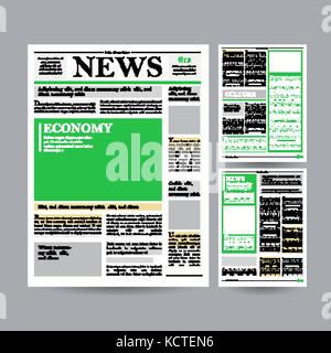 Giornale modello di disegno vettoriale. articoli finanziari, la pubblicità delle informazioni aziendali. world news economia in primo piano. gli spazi vuoti per immagini. illustrazione isolato Illustrazione Vettoriale