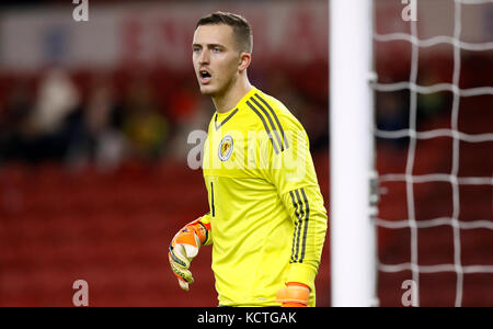 Il portiere scozzese Ryan Fulton durante la qualificazione UEFA Euro U21 2019, partita del Gruppo 4 al Riverside Stadium di Middlesbrough. PREMERE ASSOCIAZIONE foto. Data immagine: Venerdì 6 ottobre 2017. Vedi PA storia CALCIO Inghilterra under 21. Il credito fotografico dovrebbe essere: Martin Rickett/PA Wire. Foto Stock