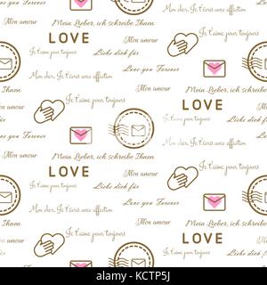 Lettere di amore senza giunture disegno vettoriale su bianco. romantic valentine avvolgere della carta design. Illustrazione Vettoriale