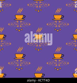 Modello senza cuciture con disegnati a mano abbozzato il tè e tazze da caffè. Illustrazione Vettoriale