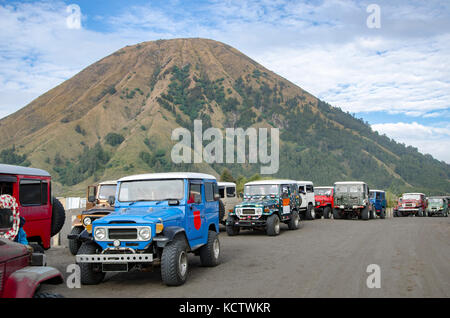 Tour in Jeep al bromo Tengger Semeru nel parco nazionale Foto Stock