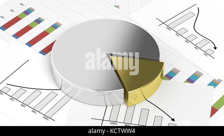 Argento e Oro business grafico a torta su documenti Foto Stock