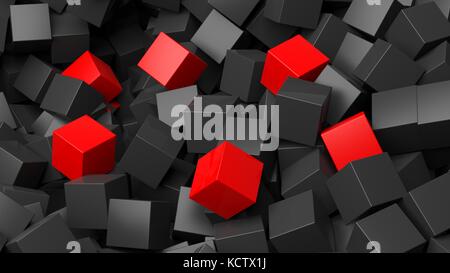 3D in bianco e nero e cubi rossi velluti sfondo astratto Foto Stock