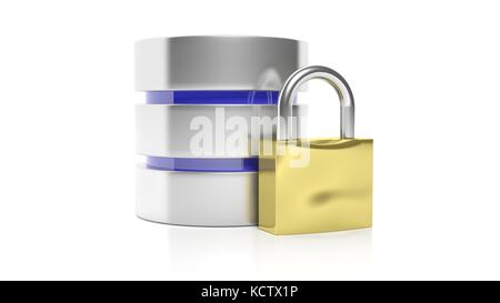 Database e le icone di bloccaggio, isolato su sfondo bianco. Foto Stock