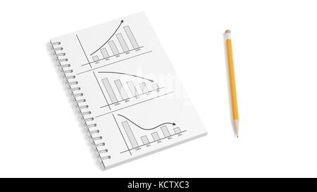 Carta Business notepad con info grafici e matita isolato Foto Stock