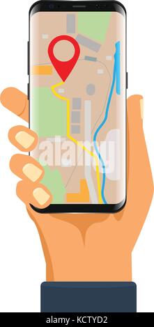 Applicazione navigator sullo smartphone mock up. Illustrazione Vettoriale