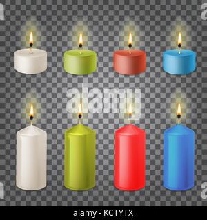 3d set realistico candele di paraffina isolato sul backgr trasparente Illustrazione Vettoriale