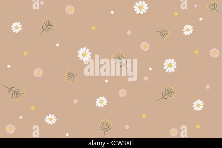 Delicato trendy seamless floral pattern di stampa beige camomilla daisy di Campo dei Fiori illustrazione vettoriale arte del ricamo Illustrazione Vettoriale