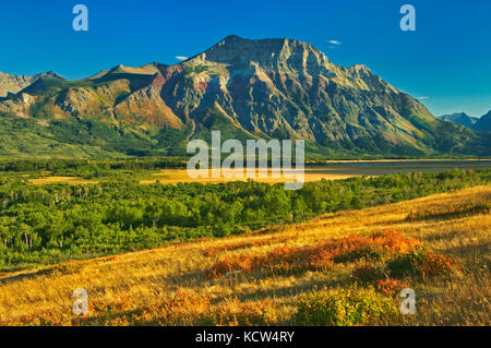 Vimy Ridge. Montagne Rocciose canadesi. Vimy Peak è la montagna di fronte al gruppo che si erge ad est del sito cittadino nel Parco Nazionale di Waterton. Il crinale di Vimy si estende per tre km a sud-est della vetta. Originariamente era chiamata montagna delle pecore e montagna di Goat. , Waterton Lakes National Park, Alberta, Canada Foto Stock