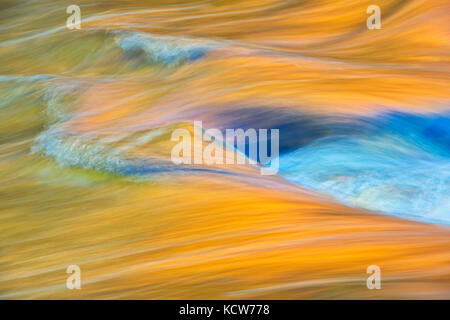 Alberi di acero riflessa nella rosseau river a loweer rosseau cade in autunno, rosseau, ontario, Canada Foto Stock