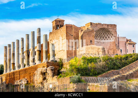 Tempio di Venere e Roma colonne corinzie foro romano roma italia. tempio più grande nella Roma antica, dedicato in 141annuncio dall' imperatore Adriano Foto Stock