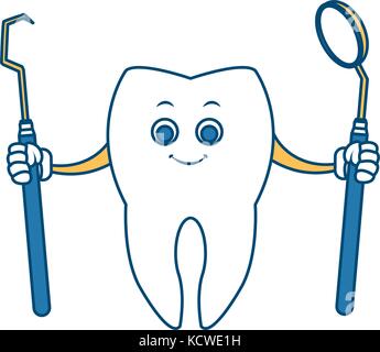 Dente con strumenti dentali cartoon Illustrazione Vettoriale