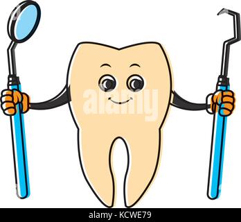 Dente con strumenti dentali cartoon Illustrazione Vettoriale