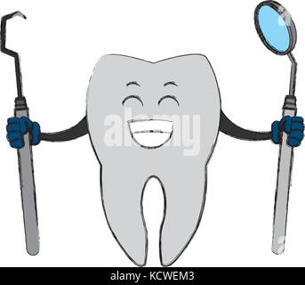 Dente con strumenti dentali cartoon Illustrazione Vettoriale