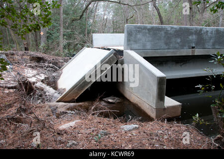 Carolina del sud esercito guardia nazionale ospita una squadra di archeologi e responsabili della conservazione come lavorano a mccrady training center, eastover, s.c., feb. 2, 2016. Dopo la storica alluvione di ottobre 2015, drastica erosione esposti vecchi sistemi di trasporto e sconvolto i legnami da costruzione in un nucleo cavo dam. Questo usato per essere una strada piana ponte. (Us army national guard Photo da 2 lt. tracci dorgan-bandy) Foto Stock