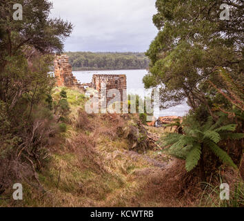 Sarah isola convict insediamento nel porto di Macquarie, la Tasmania. Foto Stock