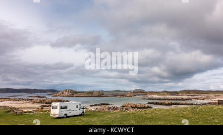 Camper a Fidden beach, Isle of Mull, Scozia Foto Stock