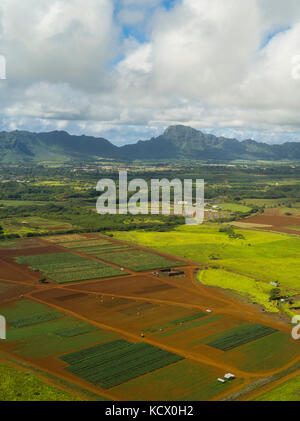Vista aerea di Kauai, Hawaii in un giorno nuvoloso. Foto Stock
