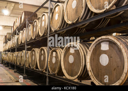 Scotch whisky canna righe. whisky e brandy distilleria. botte di rovere utilizzati per invecchiare il whiskey. Foto Stock