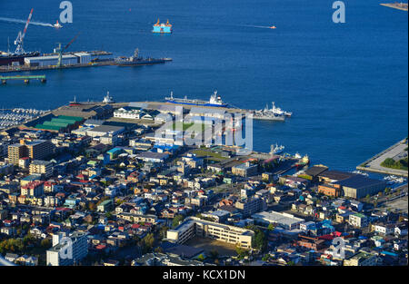 Hokkaido, Giappone - 30 sett 2017. vista aerea del porto di Hakodate in Hokkaido, Giappone. Hokkaido è la seconda più grande e meno sviluppate del Giappone quattro mai Foto Stock