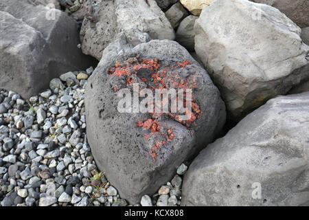 Rosso pietre vulcaniche presso l'oceano in Islanda Foto Stock