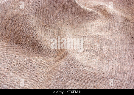 Stropicciata hessian sack panno o gunny sack, il fuoco selettivo Foto Stock