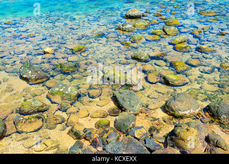 Fondale con rocce e coralli Foto Stock