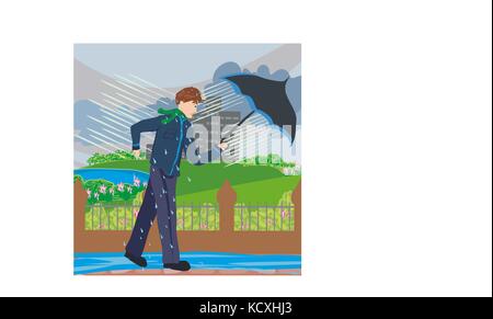 A piedi in una giornata di vento Illustrazione Vettoriale