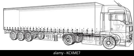 Camion con rimorchio. disegno astratto tastatura illustrazione di 3d. Illustrazione Vettoriale