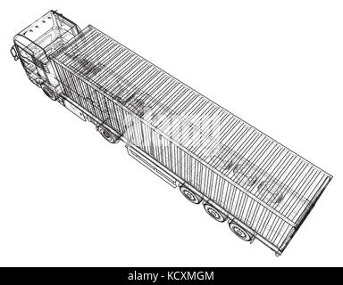 Camion con rimorchio. disegno astratto tastatura illustrazione di 3d. Illustrazione Vettoriale