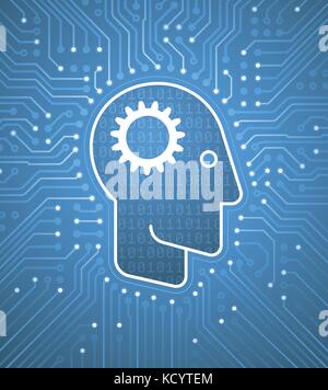 Cervello di interfaccia del computer - mente cibernetica Illustrazione Vettoriale
