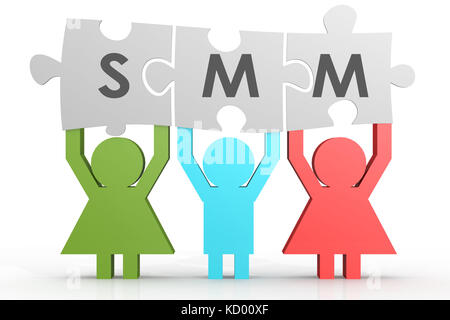 Smm - social media marketing puzzle in una immagine di linea con hi-res resa grafica che può essere utilizzata per qualsiasi graphic design. Foto Stock