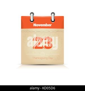 23 novembre calendario pagina Giornata del ringraziamento autunno vacanza tradizionale Illustrazione Vettoriale