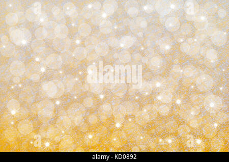 Abstract giallo con sfondo bokeh e stelle posto sulla tessitura cristallina della superficie della neve Foto Stock