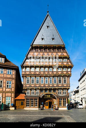 Butchers' Guild Hall, mercato con case a graticcio, Hildesheim, bassa Sassonia, Germania Foto Stock