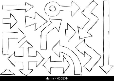 Set di vettore doodle del disegno a mano le frecce. Illustrazione Vettoriale